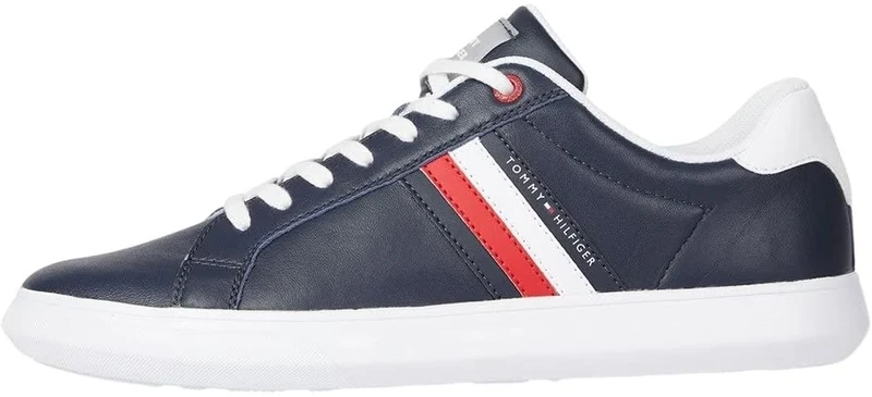 Tommy Hilfiger Men’s Essential Leather Low Top Cupsole Trainers, Blue (Desert Sky), 11