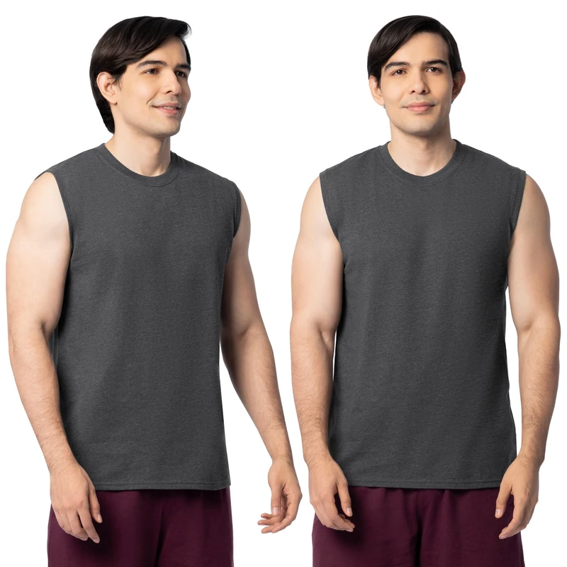 Fruit of the Loom Men's Eversoft Cotton Sleeveless T Shirts, Breathable & Moisture Wicking with Odor Control, Sizes S-4x Undershirt, Muscle-2 Pack-Black Heather, XL (Pack of 2)
