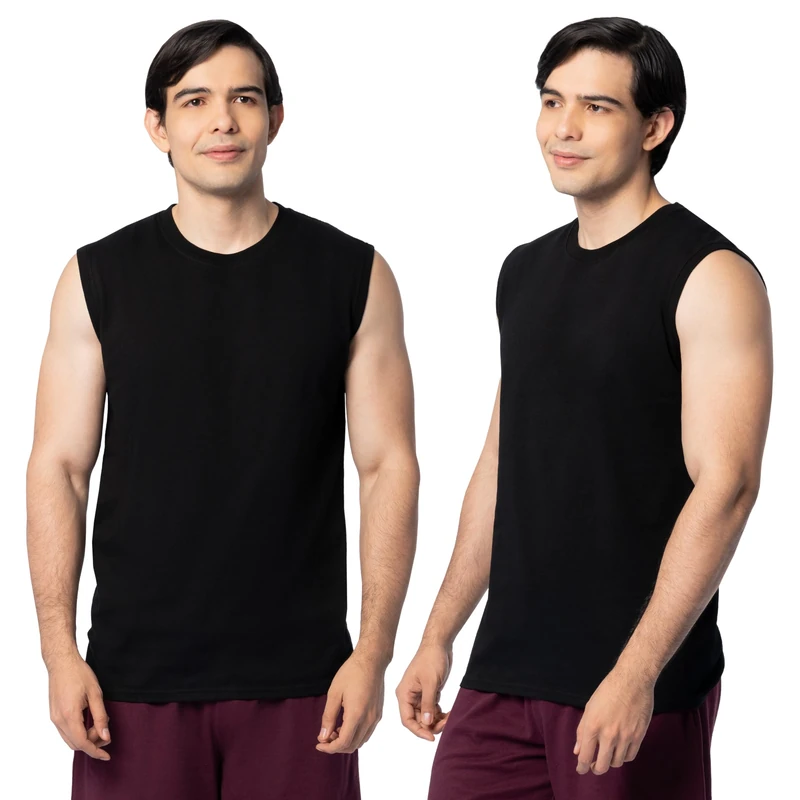 Fruit of the Loom Men's Eversoft Cotton Sleeveless T Shirts, Breathable & Moisture Wicking with Odor Control, Sizes S-4x Undershirt, Muscle-2 Pack-Black, XXL (Pack of 2)