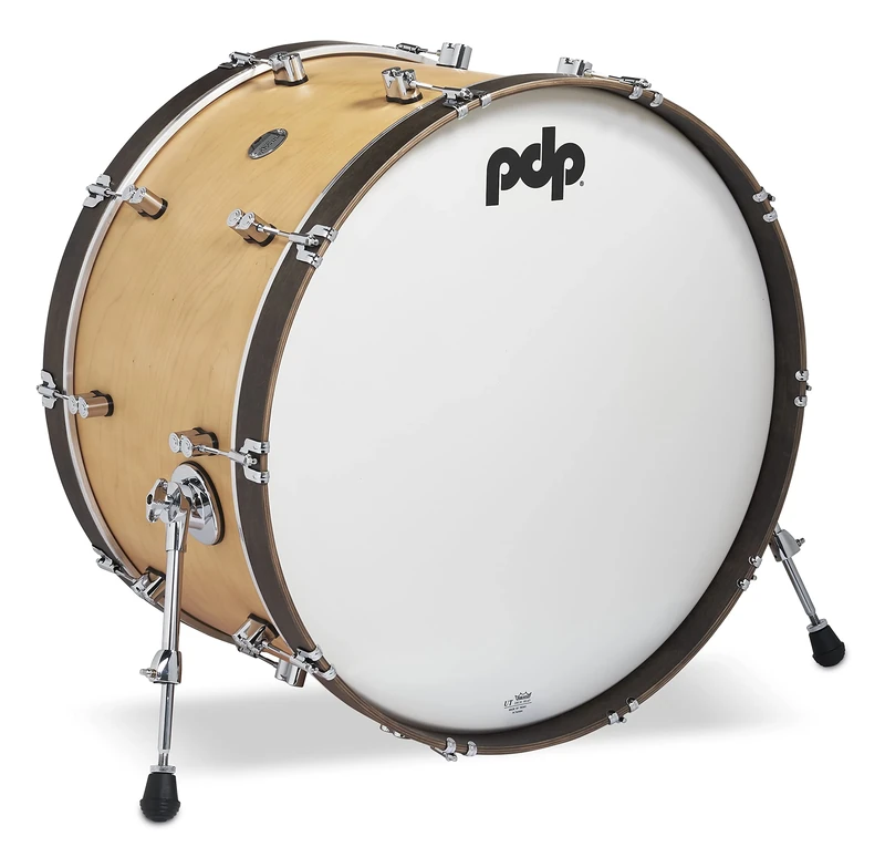 Pacific Drums Concept Classic Bass Drum, 26" x 14", Natural Stain, Walnut Stain Hoops | Features modern and classic looks with European Maple counter hoops and shells with low-mass claw hooks