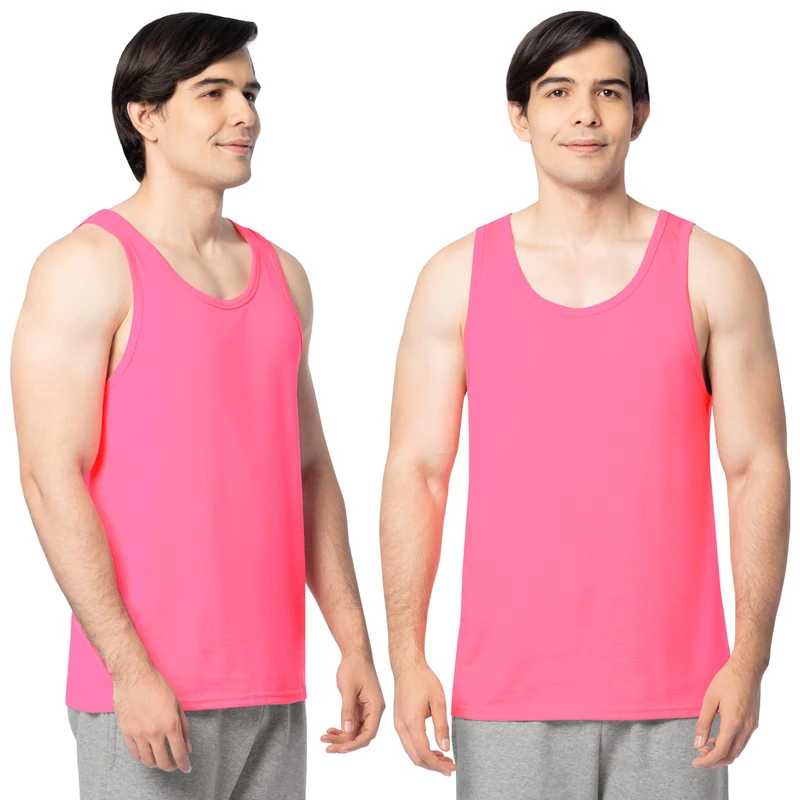 Fruit of the Loom Men's Eversoft Cotton Sleeveless T Shirts, Breathable & Moisture Wicking with Odor Control, Sizes S-4x Undershirt, Tank-2 Pack-Neon Pink, Large (Pack of 2)