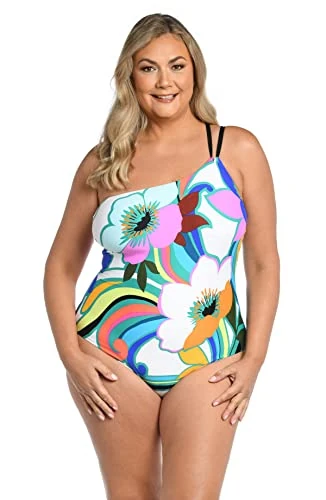 La Blanca Women's Shoulder One Piece Swimsuit, Multi//Sun Catcher, 8