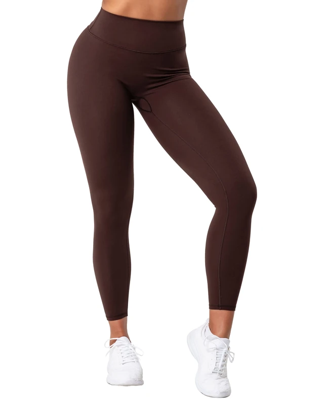 Kamo Fitness Serenity No Front Seam Leggings 25" Inseam Yoga Pants High Waisted Soft Workout Tights, Java Brown, S
