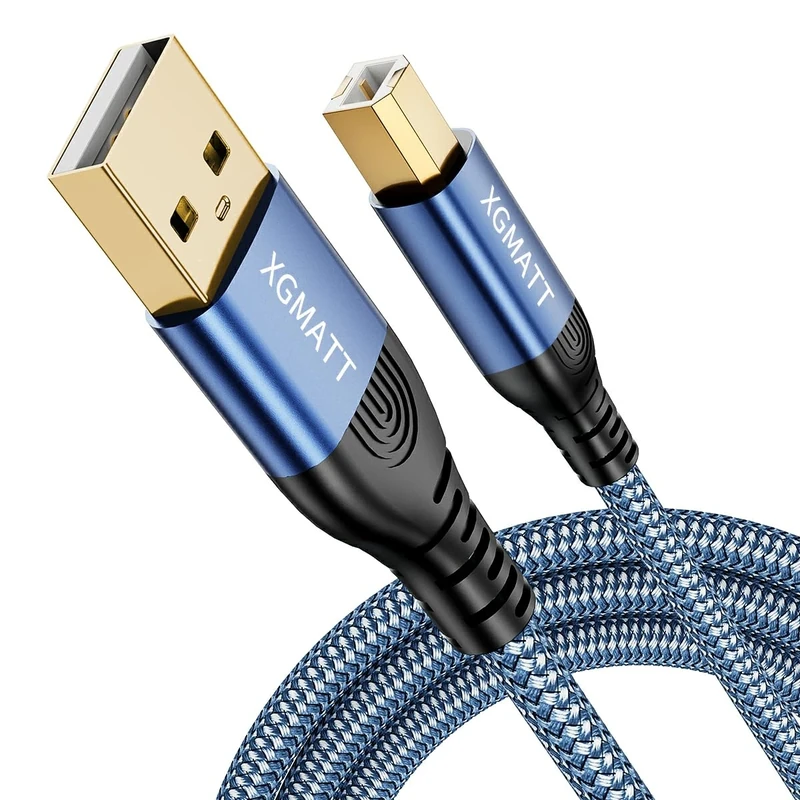 XGMATT USB Printer Cable 2M,USB 2.0 Printer Cable A Male to B Male, Braided Nylon Scanner Cord for HP,Dell,Canon,Lexmark,Xerox,Brother,Samsung etc.Blue