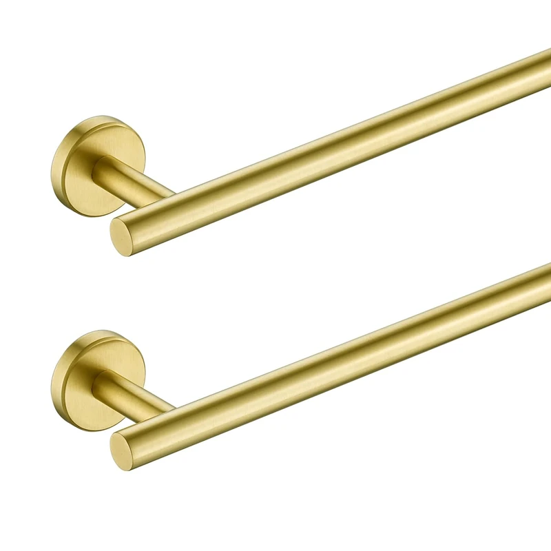 JQK Bath Towel Bar, 27 Inch Brushed Light Gold Towel Rack Bathroom, 304 Stainless Steel Thicken 0.8mm Towel Holder Wall Mount, Useable Length 24 Inch 2 Pack, TB110L24-BG-P2