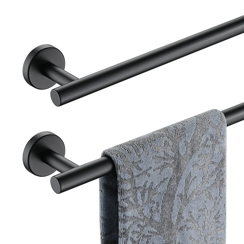JQK Black Bath Towel Bar, 33 Inch 304 Stainless Steel Thicken 0.8mm Towel Rack Bathroom, Towel Holder Matte Black Wall Mount, Useable Length 30 Inch 2 Pack, TB110L30-PB-P2