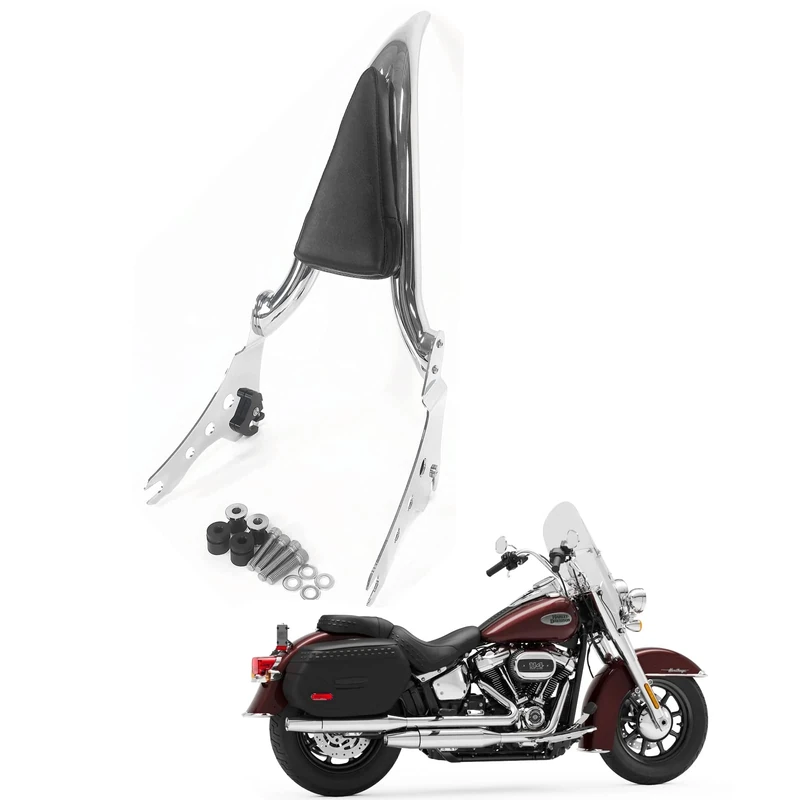 Chrome Sissy Bar Backrest for Harley Heritage Classic FLHC Street Bob FXBB 2018-2023, Softail Standard 18-23, Softail Slim FLSL Deluxe FLDE 18-21 Passenger Backrest Rear Pad [23 Inches]
