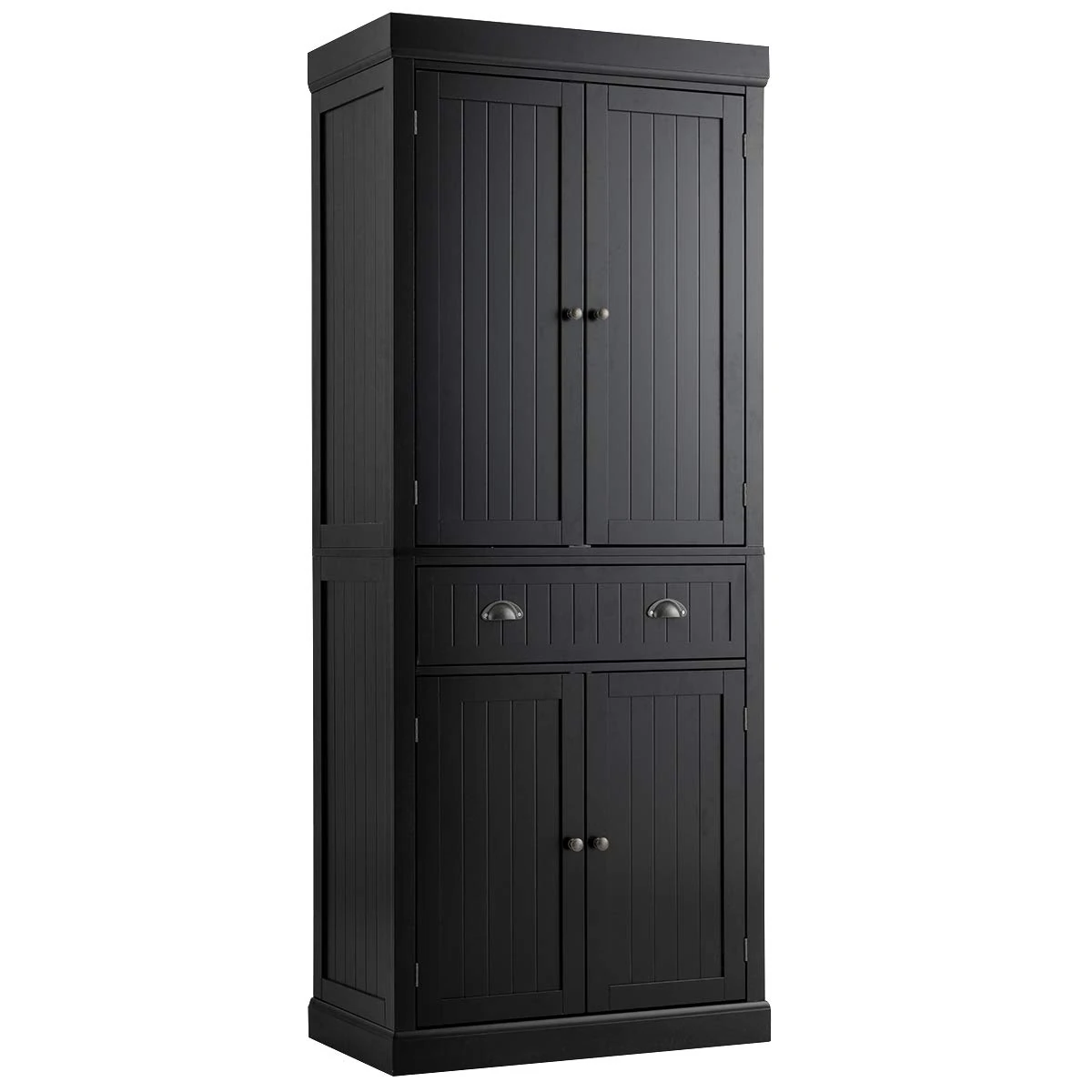 COSTWAY Tall Kitchen Cupboard, 4-Door Buffet Pantry Storage Cabinet with 4 Adjustable Shelves, Drawer & Anti-tipping Device, Freestanding Sideboard Organizer Unit for Dining Living Room (Black)