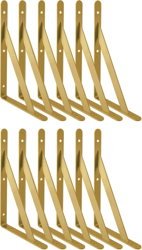 12 Pcs Gold Shelf Brackets Triangle Shelving Brackets Right Angle Wall Mounted Shelf Supporters 10 Inch