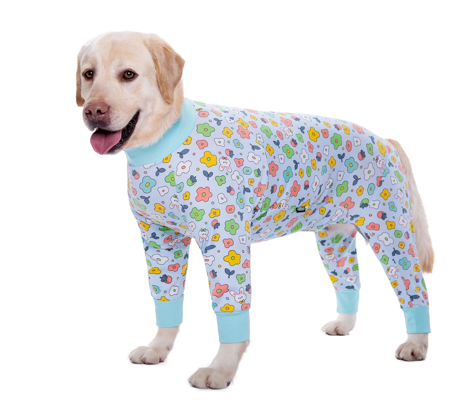 BT Bear Large Dog Clothes, Elastic Pet Onesie Clothes Protect Joints Anti-hair Anti Licking, Wound Protection Pet Pajamas PJS Dog Jumpsuit For Medium Large Dogs(4XL,Blue Flower)