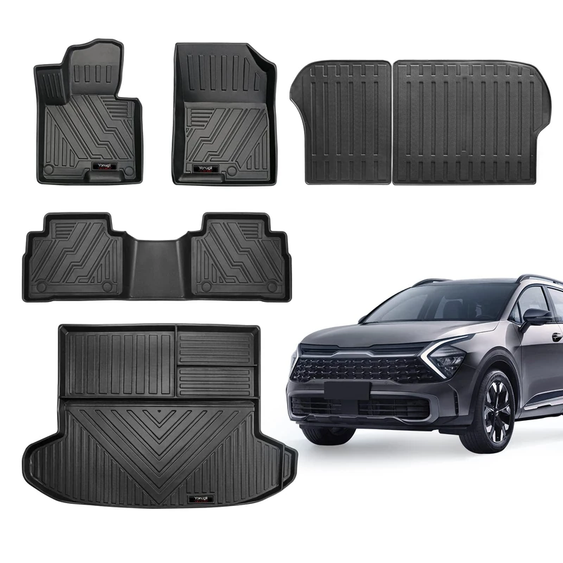 Yonugli Custom Fit for 2023 2024 Kia Sportage Floor Mats Cargo Liner and Backrest Mats All Weather Rubber Protection Mat Kia Sportage Accessories（Fit All Models）(Floor Mats+Cargo Liner+Backrest Mats)