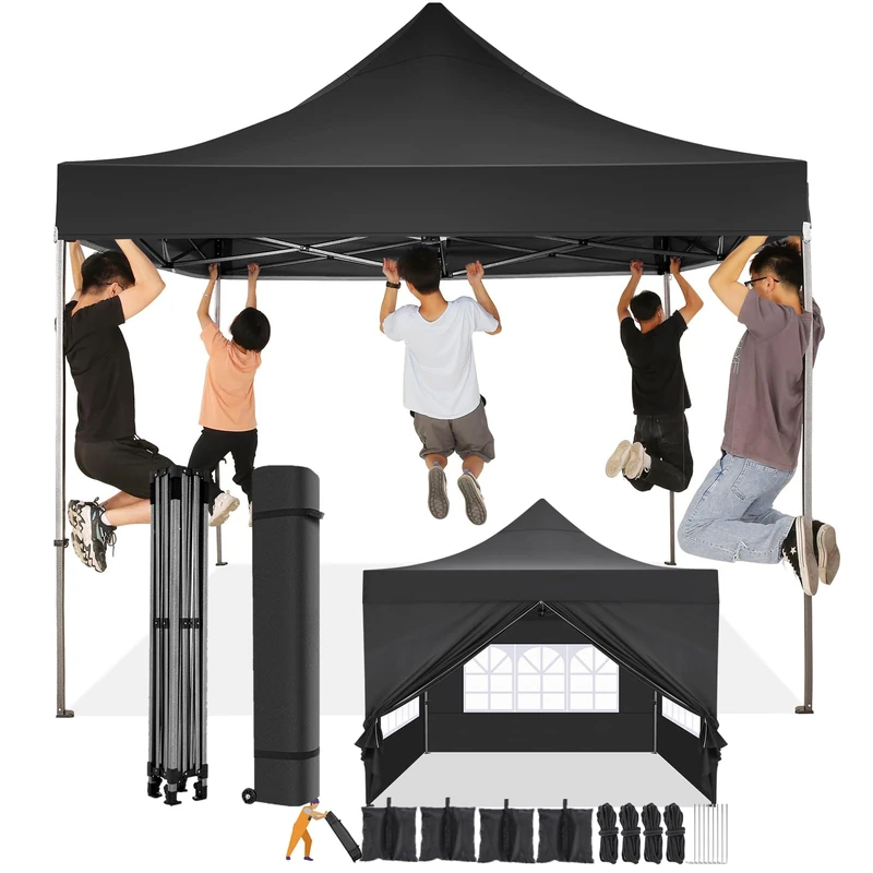 COBIZI Gazebo 3 x 3 Waterproof Stable Winterproof with Side Wall and Sandbag, Popup Folding Gazebo Party Tent, Sun Protection Garden Gazebo for Beach Wedding Camping with Bag with Wheels (3 x 3 m
