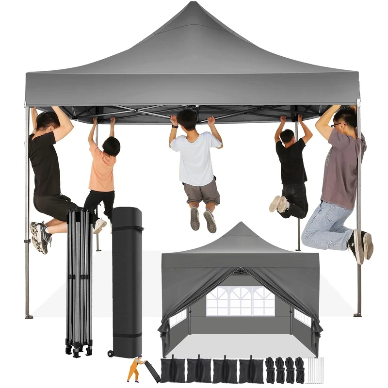COBIZI Gazebo 3 x 3 Waterproof Stable Winterproof with Side Wall and Sandbag, Popup Folding Gazebo Party Tent, Sun Protection Garden Gazebo for Beach Wedding Camping with Bag with Wheels (3 x 3 m,