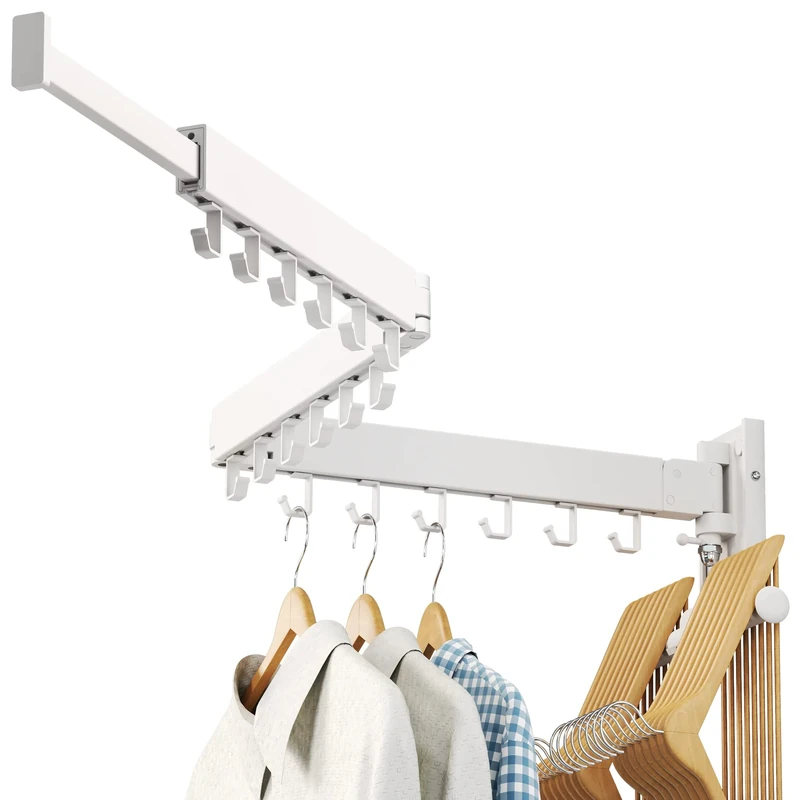 LIENAHU Drying Rack, Wall Mounted Clothes Rack, Aluminum, 220lbs Capacity, Foldable, White