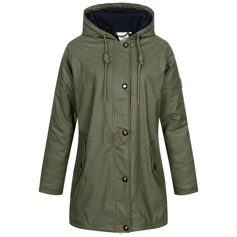 Ankerglut Women's Damen Friesennerz Regenmantel Regenjacke mit Kapuze Gefüttert Wasserdicht Wetterfest Übergangsjacke #ankerglutmeer Rain Jacket, OLIVE,