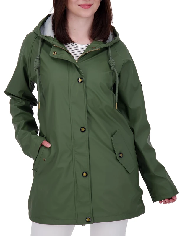 Ankerglut Women's Damen Friesennerz Regenmantel Regenjacke mit Kapuze Gefüttert Wasserdicht Wetterfest Übergangsjacke #ankerglutnebel Rain Jacket, OLIVE,