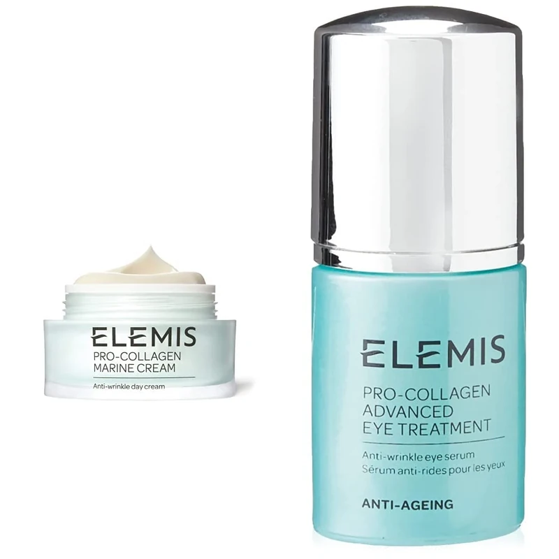 Elemis Pro-Collagen Marine Cream, Anti-Wrinkle, Ultra Lightweight, 3-in-1 Hydrating Face Moisturiser & Pro-Collagen Advanced Eye Treatment, Hydrating Under Eye Cream Formulated