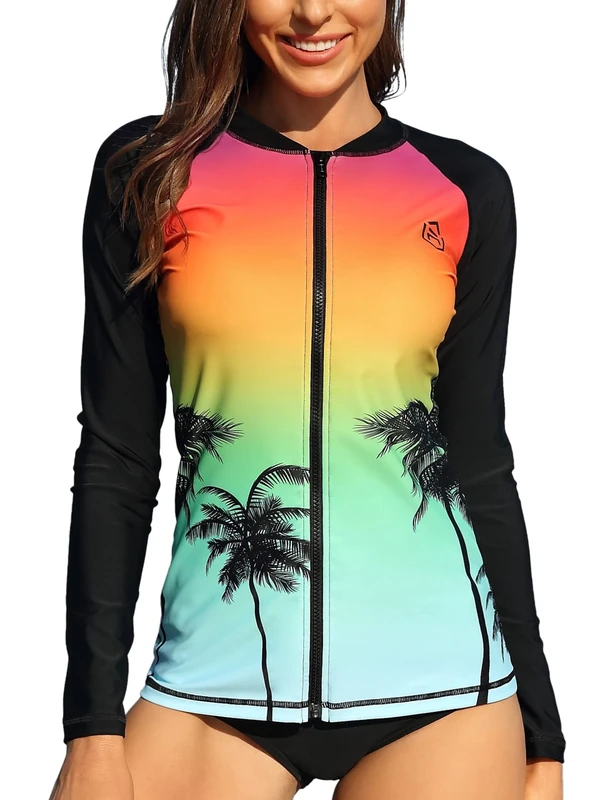 ATTRACO Womens Rash Vest Zipper Long Sleeve UPF 50 Rash Guard Wetsuits Swimsuits