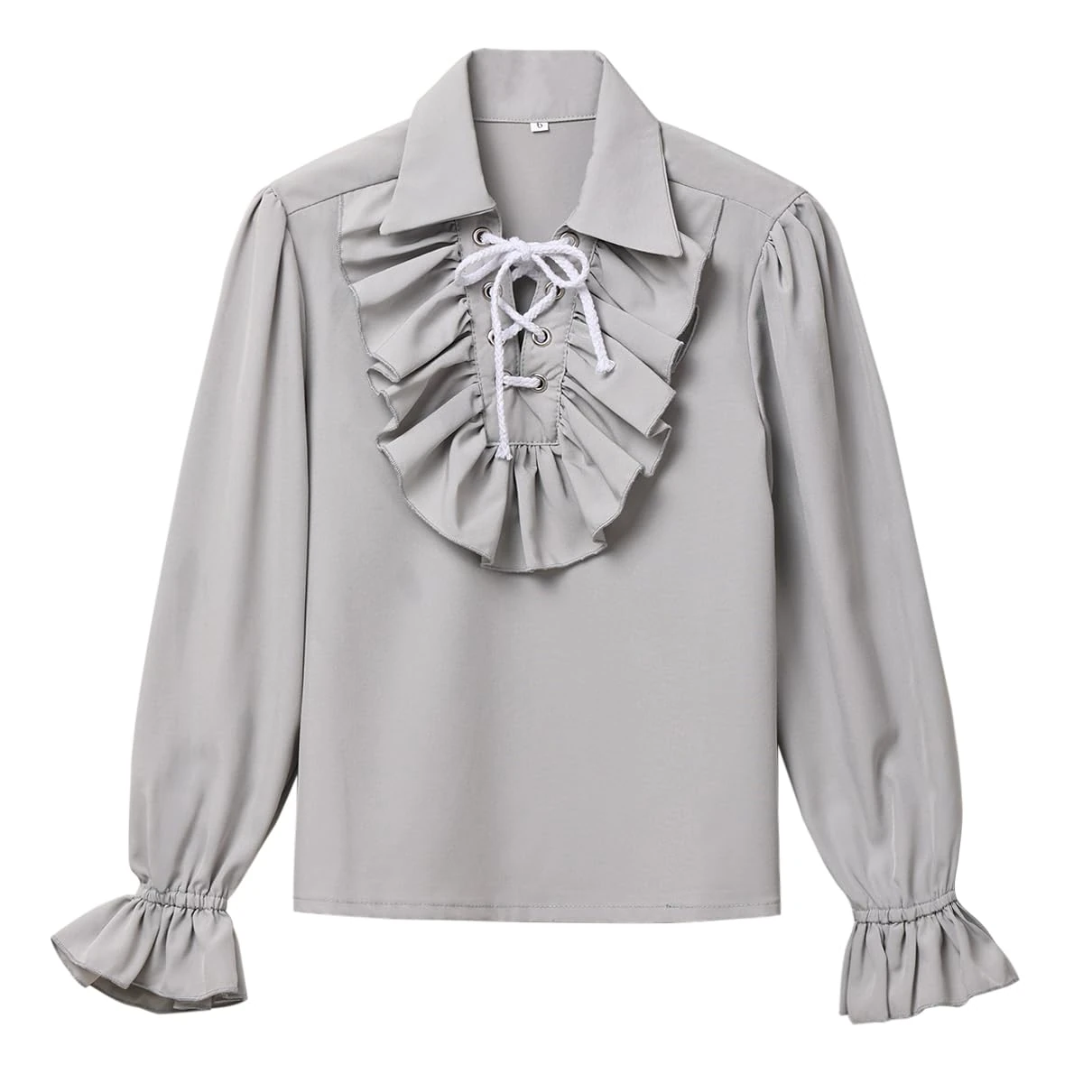 GRACEART Boy's Medieval Pirate Shirt Renaissance Costume Colonial Cosplay Ruffle Shirt Lapel Collar Lace Up Tops Kids Blouse Grey