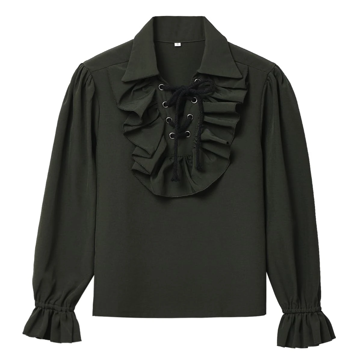 GRACEART Boy's Medieval Pirate Shirt Renaissance Costume Colonial Cosplay Ruffle Shirt Lapel Collar Lace Up Tops Kids Blouse Dark Green