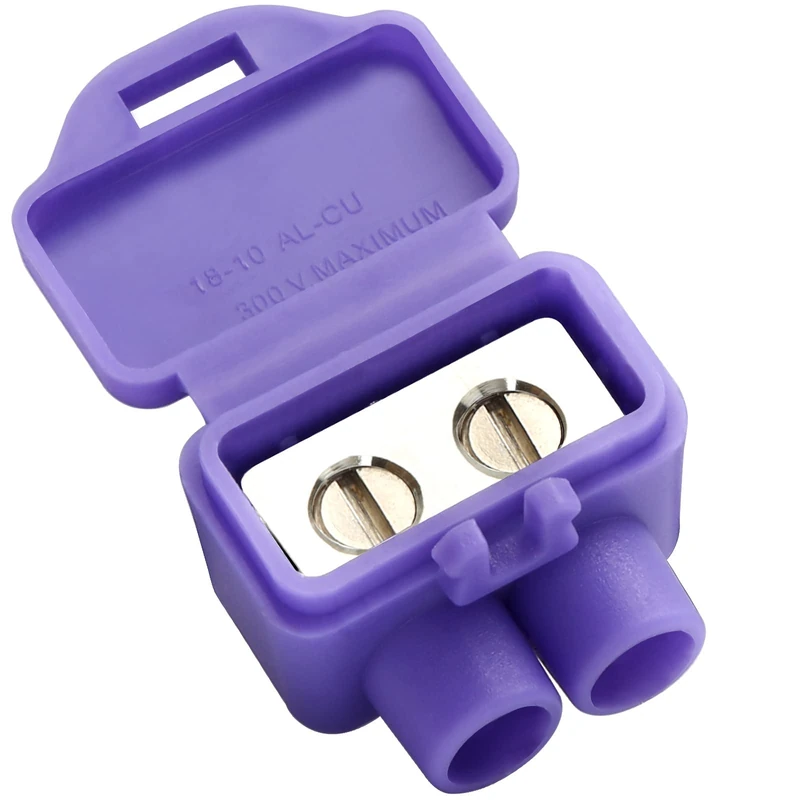 WireVanl Aluminum to Copper Connectors, 2-Port, Safe Aluminum to Copper Wire Joiner, Purple, Screw Terminal, 300V, #12-#10 Al, #18-#10 Cu
