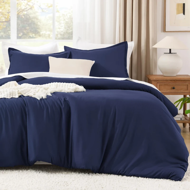 Litanika Navy Blue Comforter Set California King Size, 3 Pieces Cal King Lightweight Solid Bedding Comforter Set, All Season Fluffy Down Alternative Bed Set (104x96In Comforter & 2 Pillowcases)