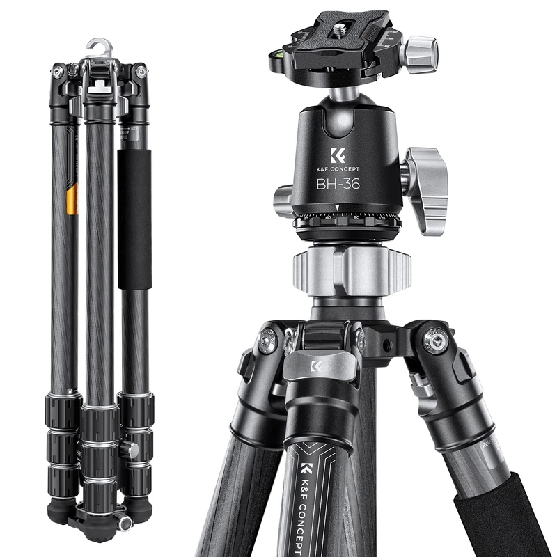 K&F Concept X-Series 68 inch/172cm Carbon Fiber Camera Tripod,Professional Photography Tripod with 36mm Metal Ball Head Load Capacity 16KG/35.2lbs for Indoor Outdoor Use X284C4+BH-36 - Image 1