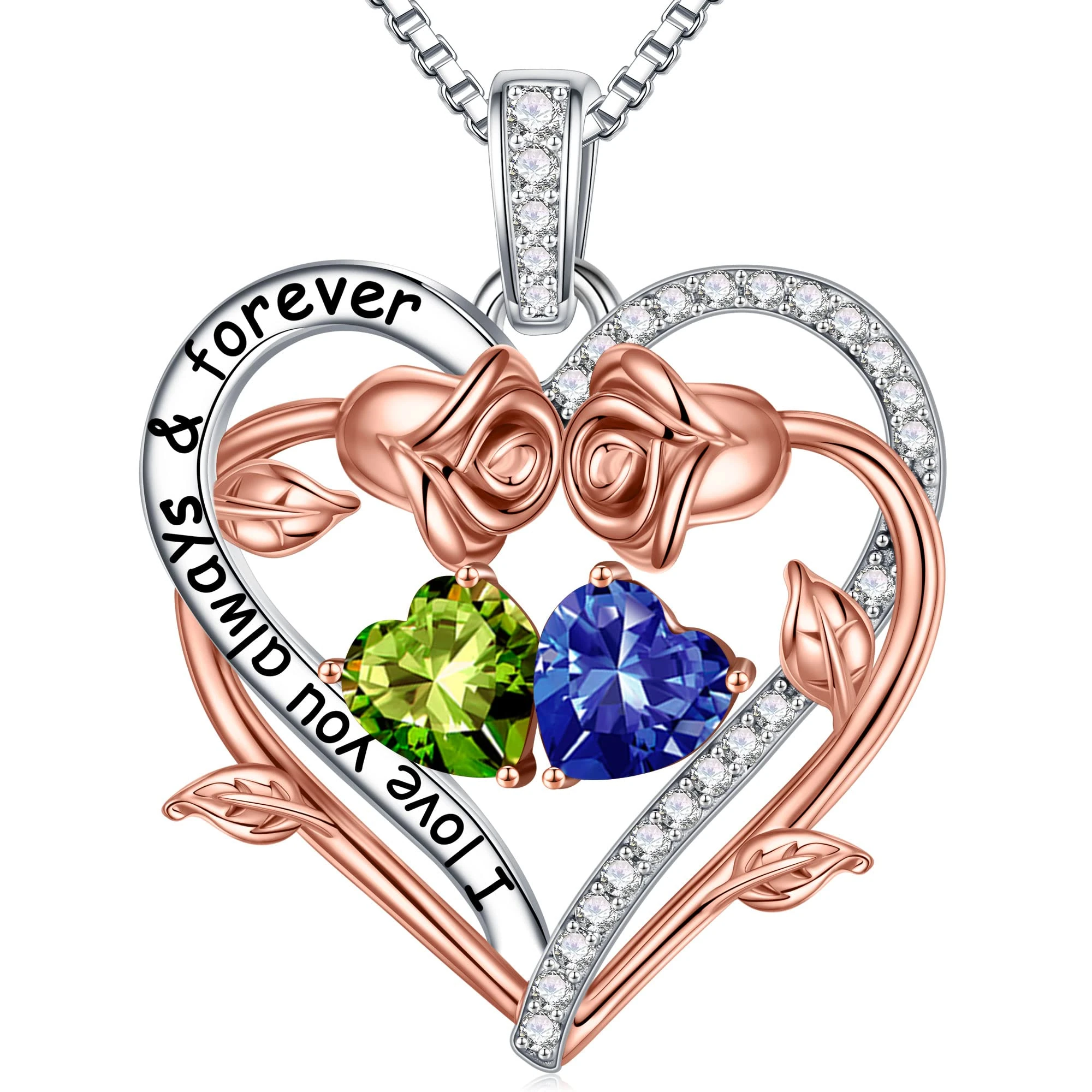 Valentines Day Gifts - August December Birthstone Necklace Jewelry, Anniversary Birthday Gift for Her Women Wife Birthstone Jewelry Peridot Necklace Blue Tanzanite Necklace