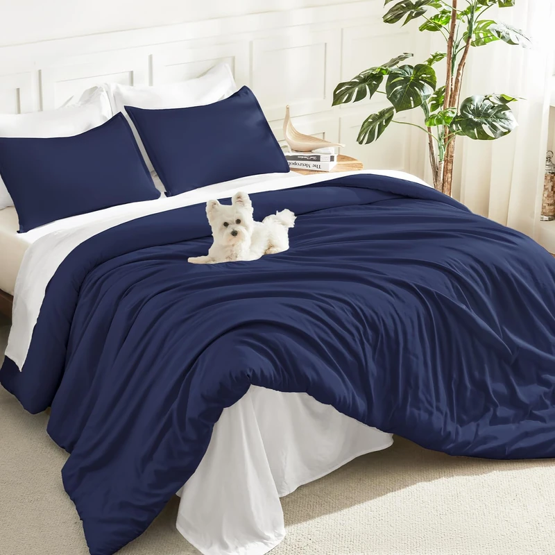 Litanika Indigo Comforter Full Size, 3 Pieces Lightweight Solid Bed Set