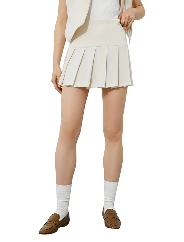 Koton Women's Pleated Mini Skirt Skirt, Ecru (002),