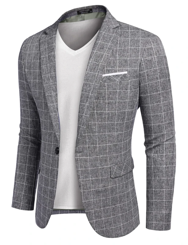 COOFANDY Men's Casual Suit Blazer Jackets Lightweight Sports Coats One Button, Plaid Blazer - Dark Gray, XL