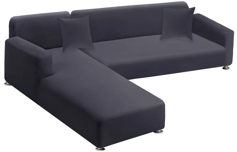 LA MEACK Sectional Couch Covers 2-Piece Softness L Shaped Sofa Cover Super Stretch L-Type Couch Slipcover with 2Pcs Pillowcases Sofa Slipcover 3 Seater + 3 Seater Furniture Protector (Dark Grey)