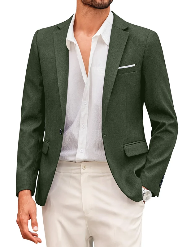 COOFANDY Men's Casual Suit Blazer Jackets Lightweight Sports Coats One Button, Dark Green, L
