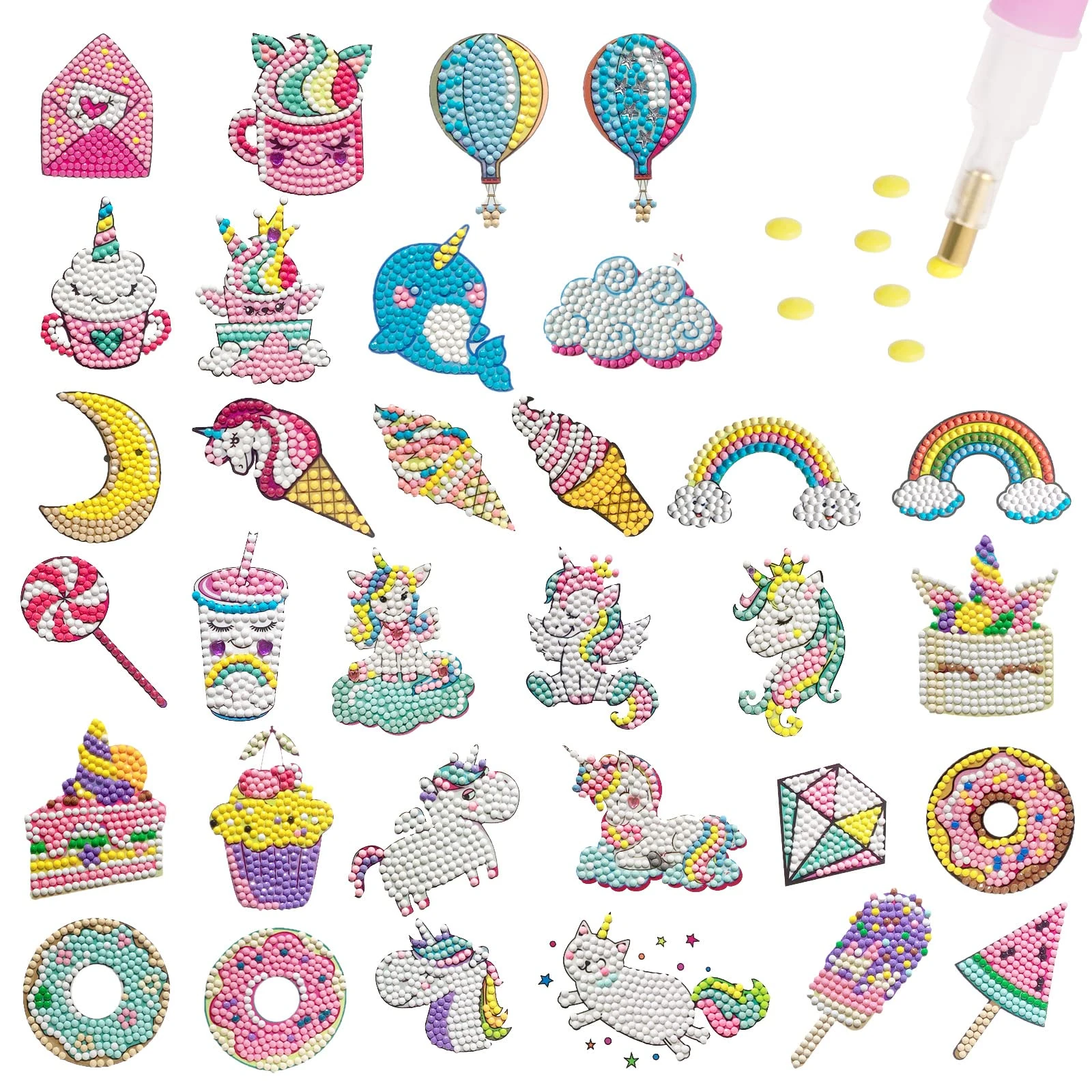 AUAUY Diamond Painting Stickers Kits for Kids, Arts and Crafts for Girls Boys, Easy to DIY Creative Diamond Mosaic Sticker Craft by Numbers Kits for Kids and Adult Beginners (32PCS Unicorn)