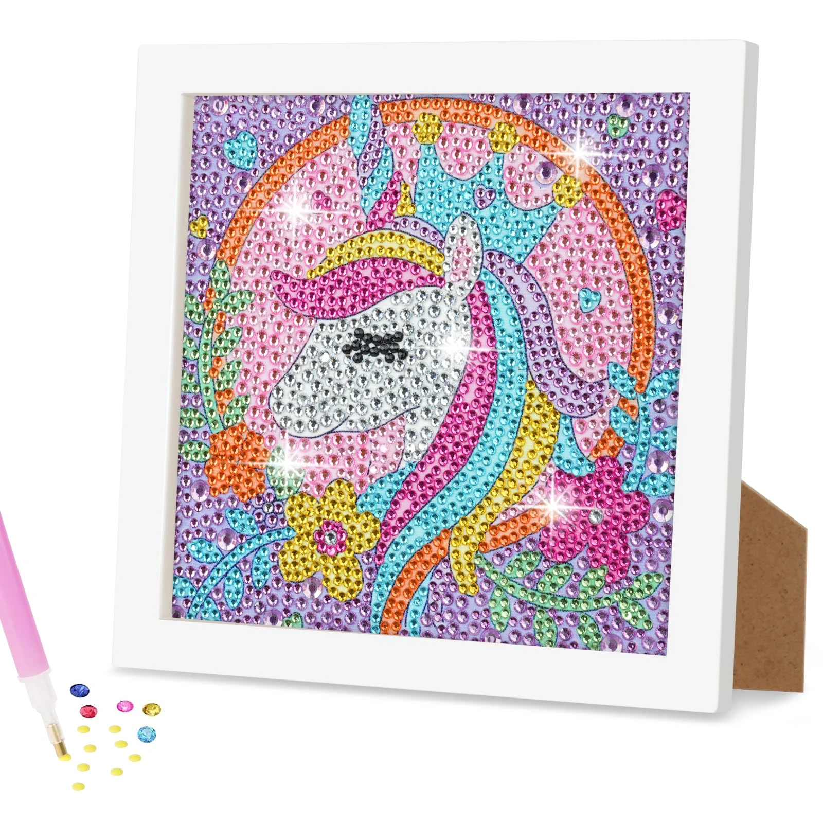 AUAUY Diamond Painting for Children, 5D DIY Creative Arts Diamond Painting with Photo Frames, Painting by Numero, Diamond Embroidery Kit for Home Wall Decoration Children Adults (Unicorns)