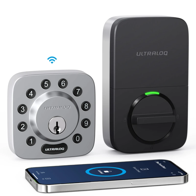 ULTRALOQ U-Bolt WiFi Smart Lock with Door Sensor, 7-in-1 WiFi Deadbolt Smart Lock, App Remote Control No Hub, Auto Unlock, Easy Install, IP65 Waterproof, ANSI Grade 1, Nickel