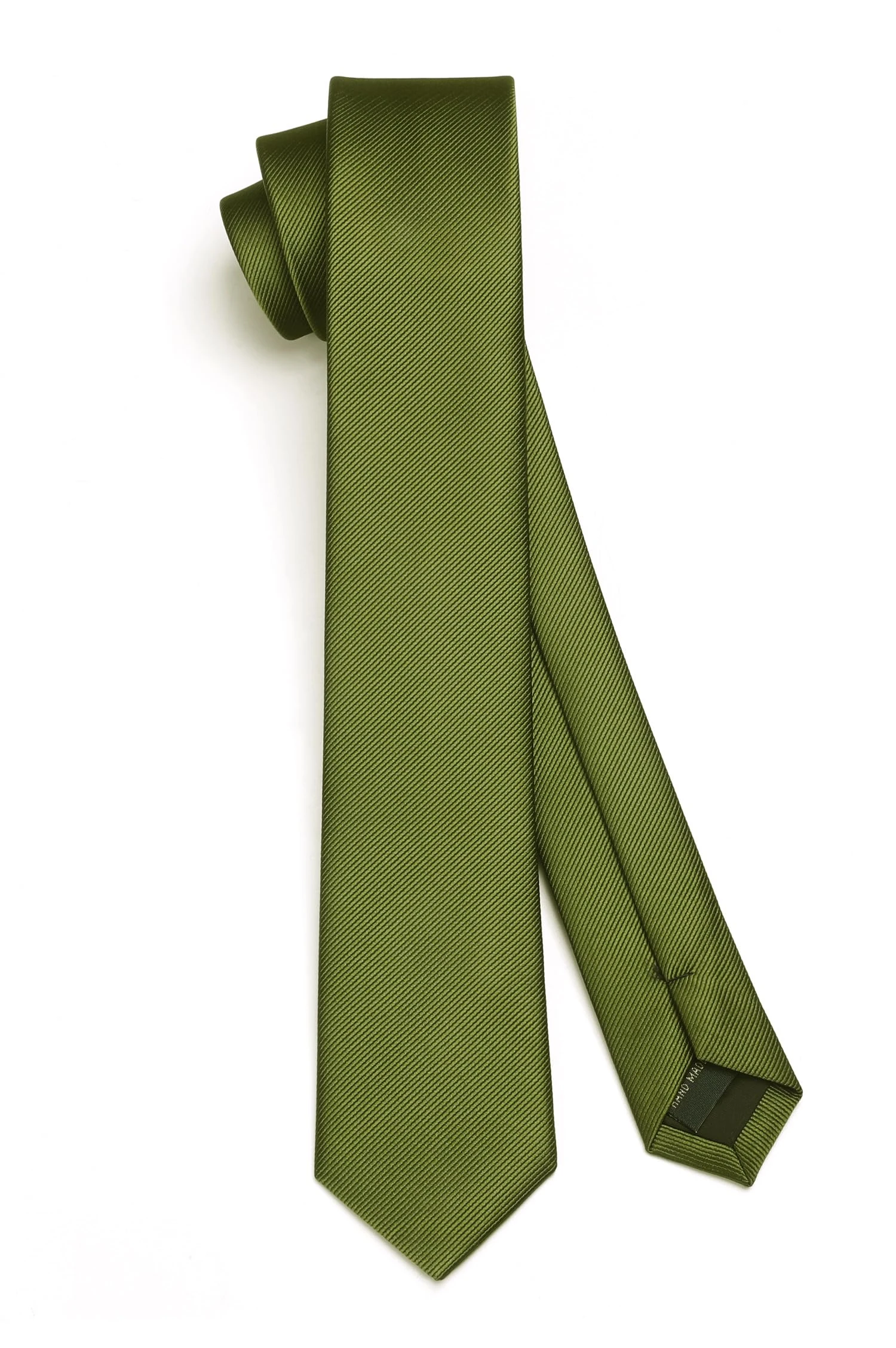 HISDERN Olive Green Tie Silk Skinny Tie Slim ties For Men Solid NeckTie Classic Formal Tie For Business Wedding(6cm)