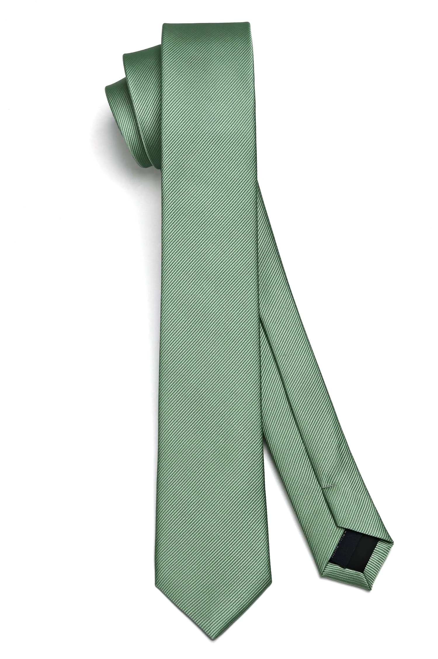 HISDERN Green Sage Dark Tie Silk Skinny Tie Slim ties For Men Solid NeckTie Classic Formal Tie For Business Wedding(6cm)
