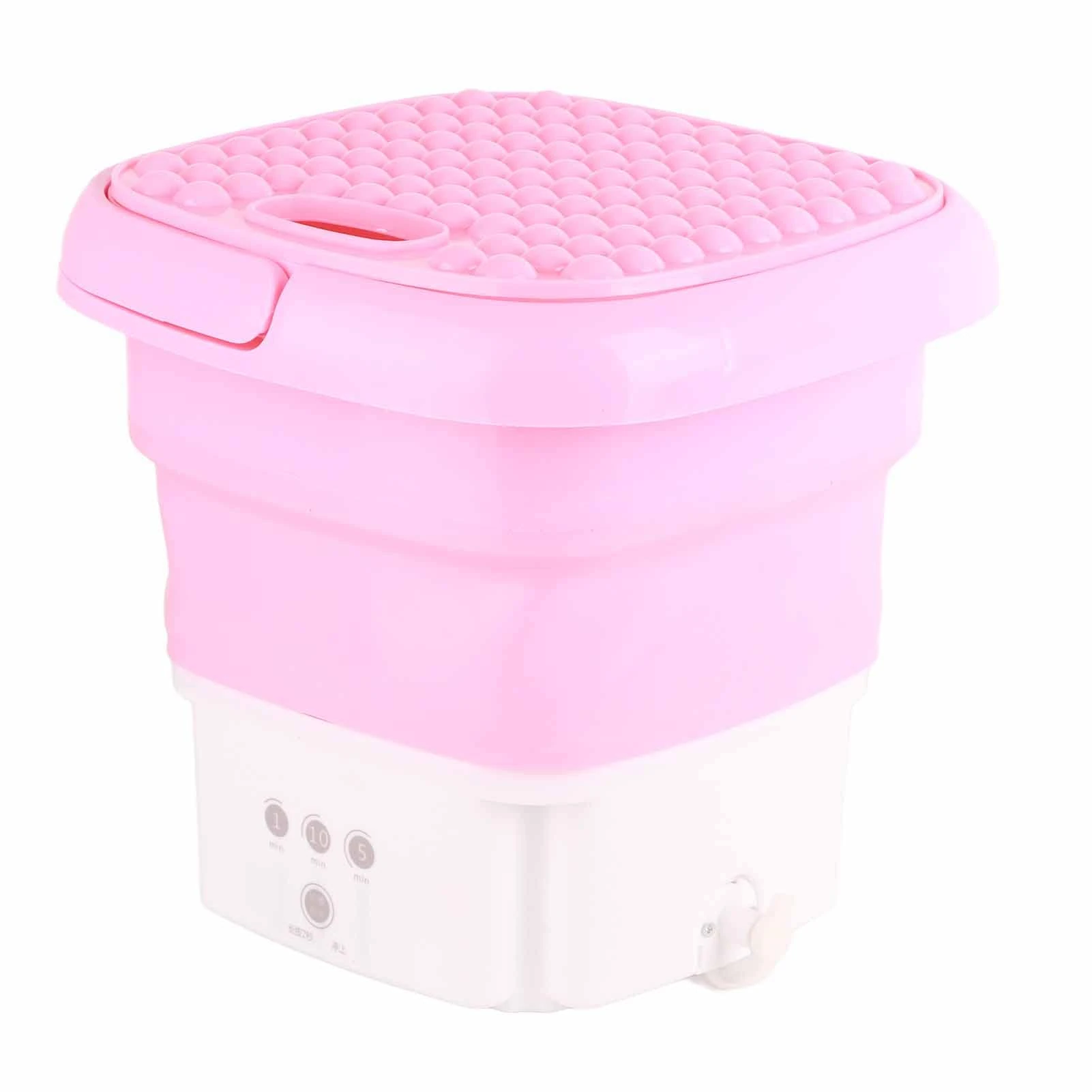 Small Folding Washing Machine, Portable Washing Machine with 3 Modes, Mini Washer and Dryer Combo, with Drain Basket for Underwear, Socks, Baby Clothes, Travel, Camping, RV, Dorm, Apartment(Pink)