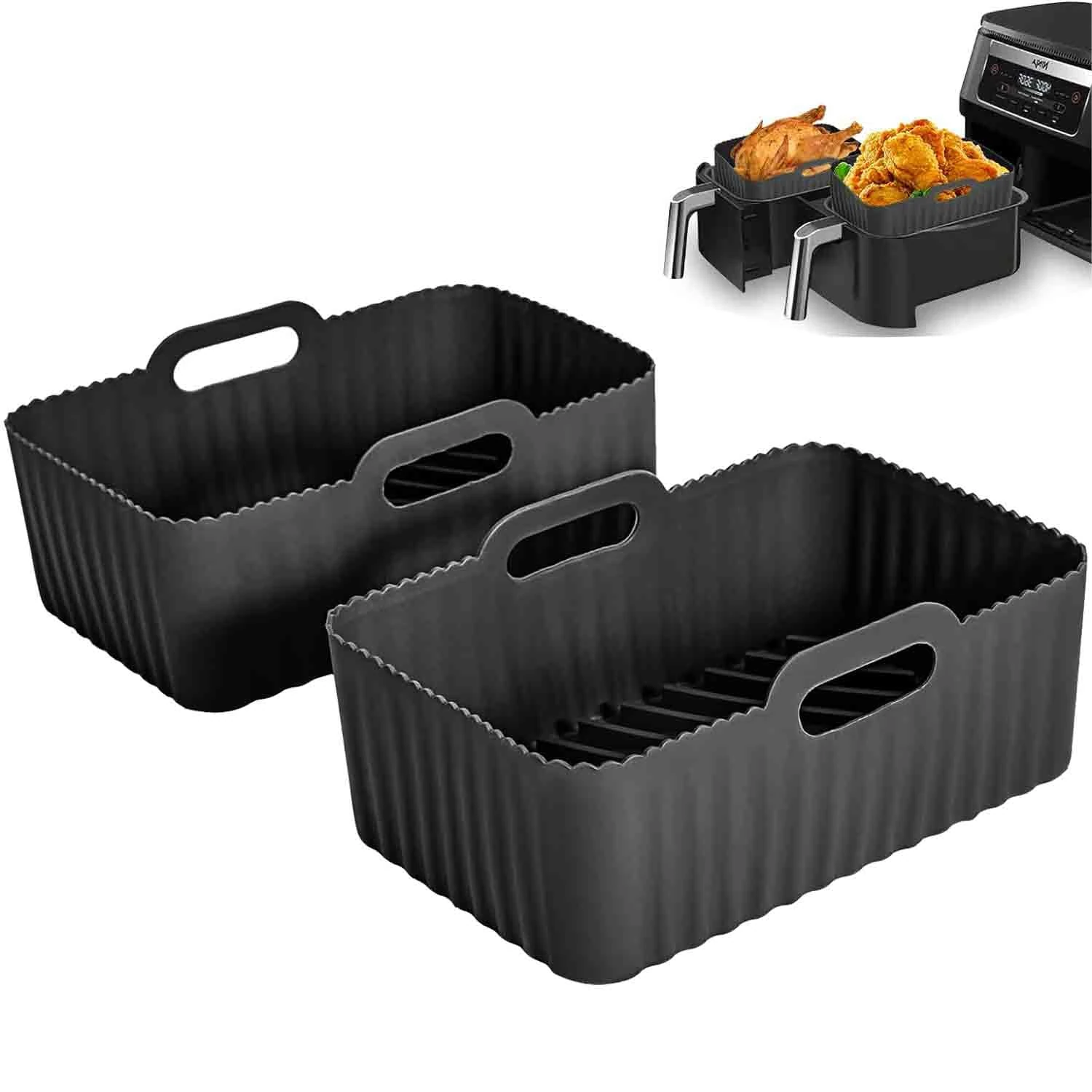 Air Fryer Silicone Liners for Ninja Dual Air Fryer, 2Pcs Non-Stick Air Fryer Basket Accessories for Ninja AF300 AF400UK, Reusable Silicone Air Fryer Liners for Ninja Foodi