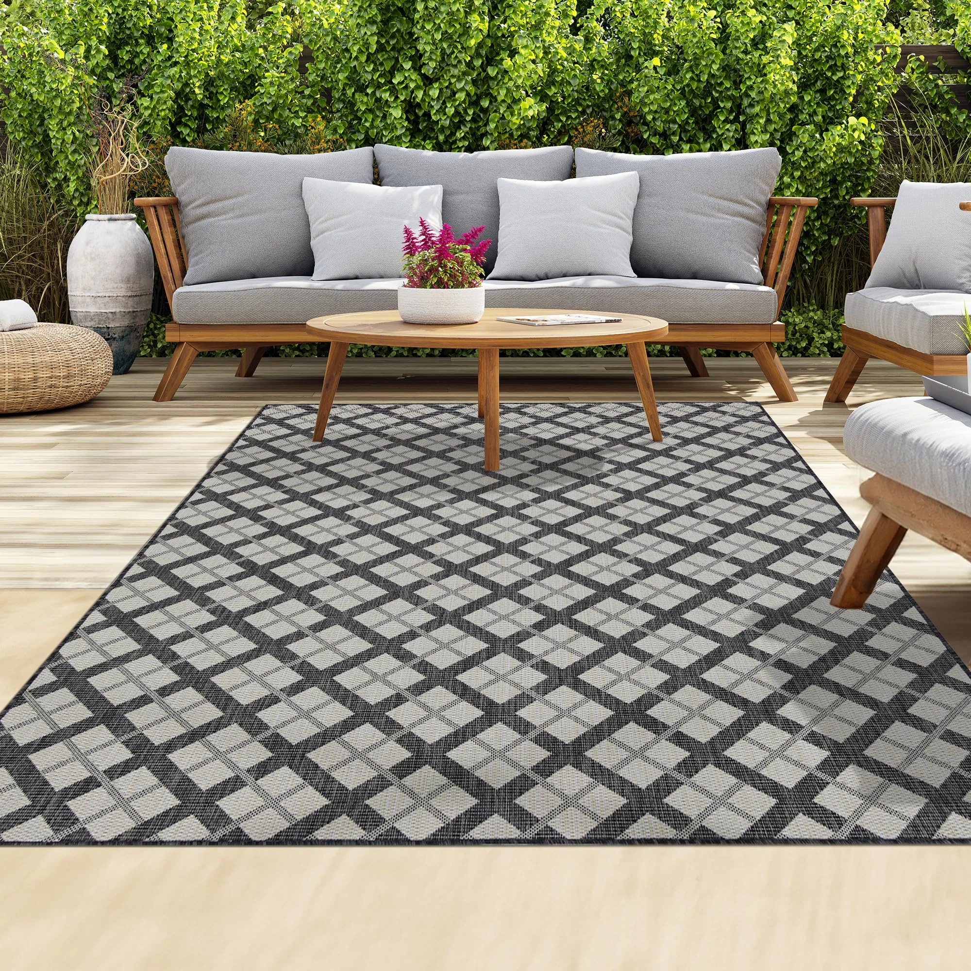 HomeArt Outdoor Rugs | Easy-Cleaning Indoor & Outdoor Area Rugs for Porch, Deck, Balcony, Garden, Picnic, Kitchen, Hallway | UV & Weather-Resistant Large Patio Rug Mats | Anthracite Cream 180 x 270 cm