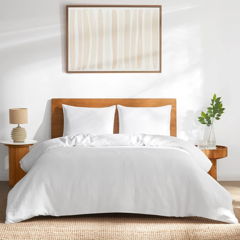 DAPU 100% Linen Duvet Cover Set - Pure Natural French Flax Linen with Corner Ties and Zipper Closure Soft Breathable Durable for Hot Sleepers 1 Duvet Cover 2 Pillowcases (White, California King)