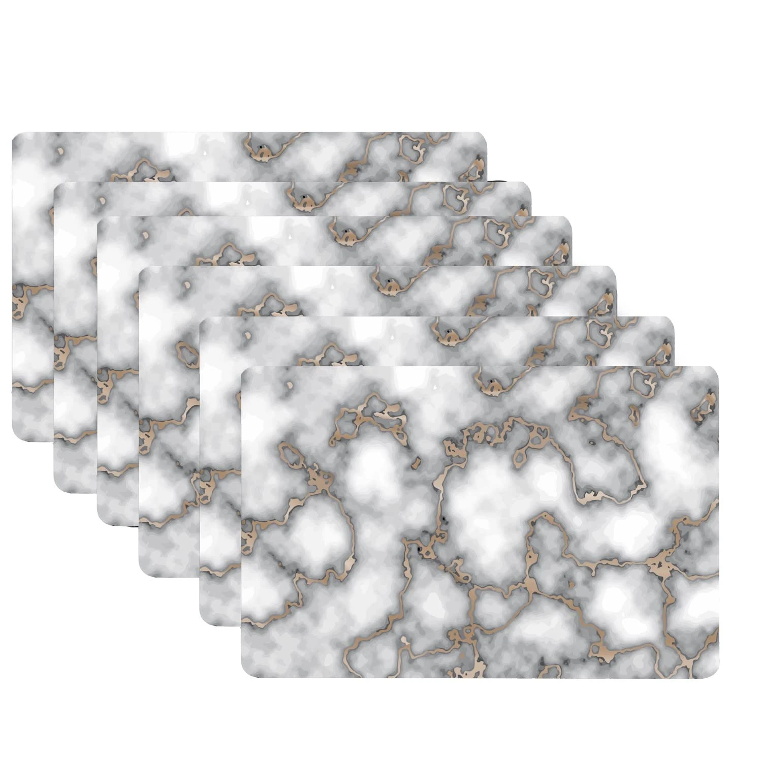 Dainty Home Placemats Dining Table Place Mats, Kitchen Mat Placemats for Kitchen Table Washable Heat Resistant Non Slip Set of 6 Marble Rectangle 12 X 18 in, Smokey Grey/Gold (6MC1218SMGO)