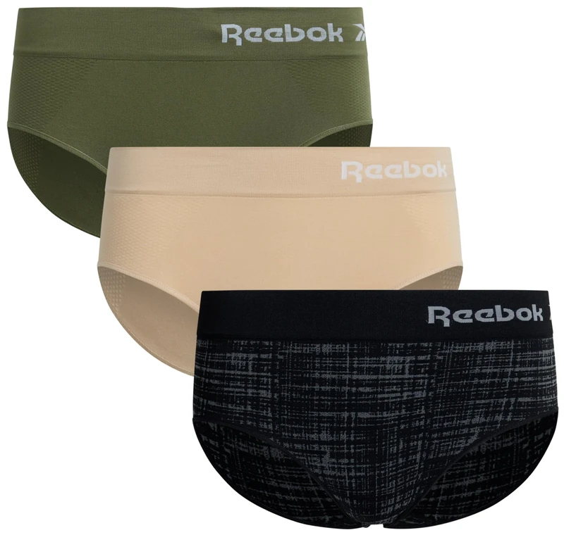 Reebok Hipster Panties for Women - 3 Pack Stretch Performance Seamless Underwear with Relaxed Tagless Waist (S-XL), Black Jacquard/Irish Cream/Green, XL