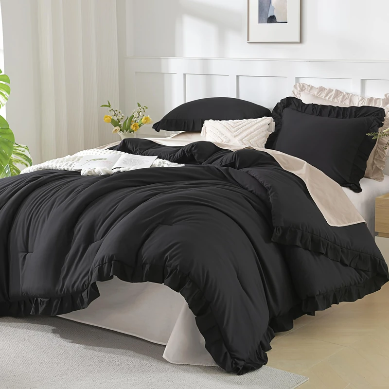Andency Black California King Comforter Set, 3 Pieces Shabby Chic Bedding