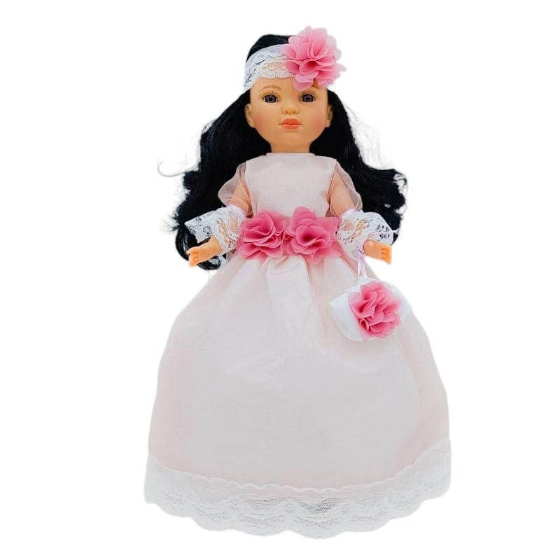 FOLK Doll collection Simona 40 cm. Model 2023 100% Vinyl Long Communion or Party Dress Luxury Special Limited Edition Leather Shoes. Made in Spain.