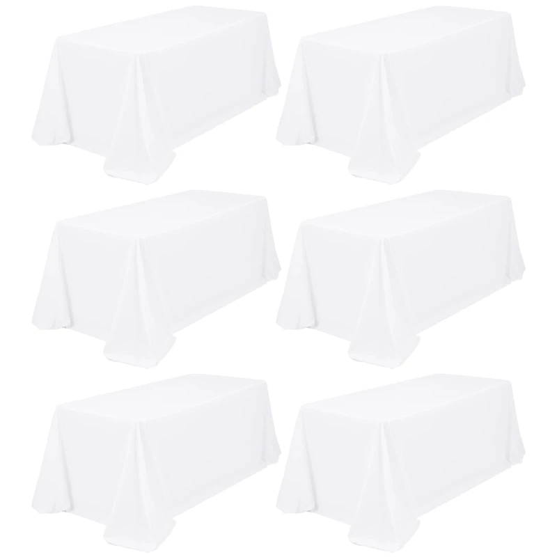 FXKS 6 Pack Rectangle Tablecloth 90 x 156 inch White Polyester Table Cloth for 8 Feet Tables,Washable Fabric Stain and Wrinkle Resistant Table Cover Table Clothes for Wedding Parties Banquet Kitchen
