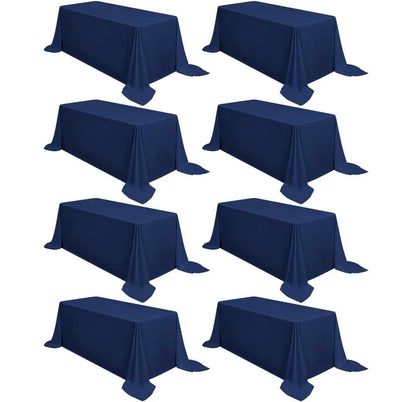 FXKS 8 Pack Rectangle Tablecloth 90 x 132 inch Navy Blue Polyester Table Cloth for 8 Feet Tables,Washable Fabric Stain and Wrinkle Resistant Table Cover Table Clothes for Wedding Parties Banquet
