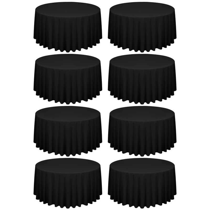 8 Pack Black Round Tablecloth 120 Inch Circle Polyester Table Cloth, Washable Fabric Stain and Wrinkle Resistant Table Cover Round Table Clothes for Wedding Parties Banquet Reception Dining