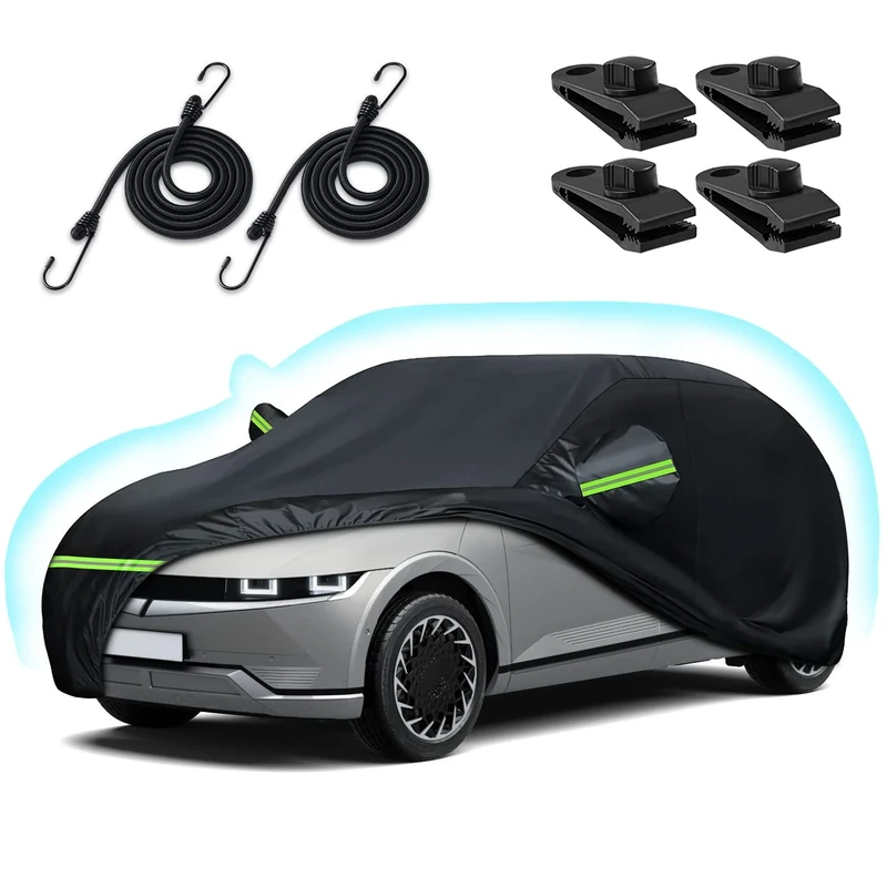 Car Cover for 2022-2023 Hyundai Ioniq 5, Waterproof All Weather Rain Sun UV Protection Heavy Duty Full Car Cover with Charge Port Opening & Windproof Straps for Hyundai Ioniq 5-Black